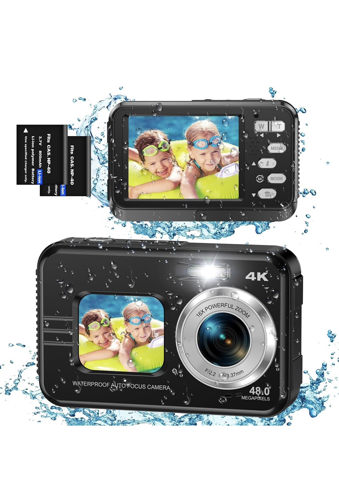 Underwater Camera 4K Dual Screen Waterproof Camera