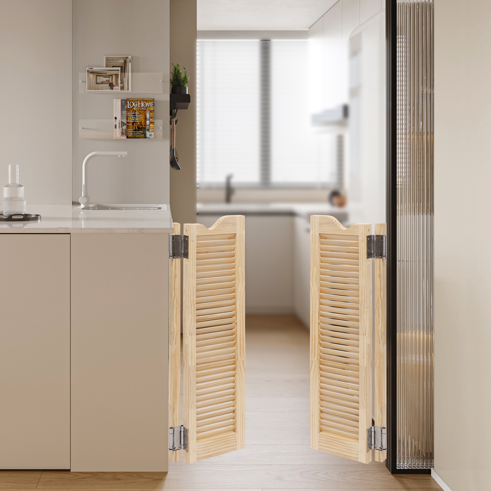Wood Color Swinging Door Double Half Door Double-hinged Caf Door With Hinges