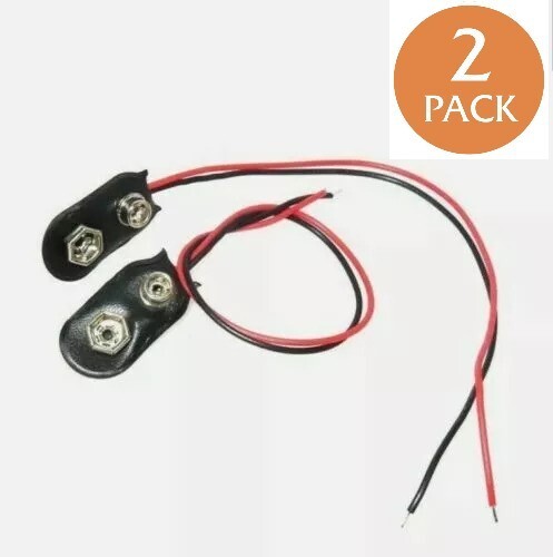 2 x 9 V (9 Volt) Battery Connector Clip Snap On Plug-Long 12cm Wire Leads-US