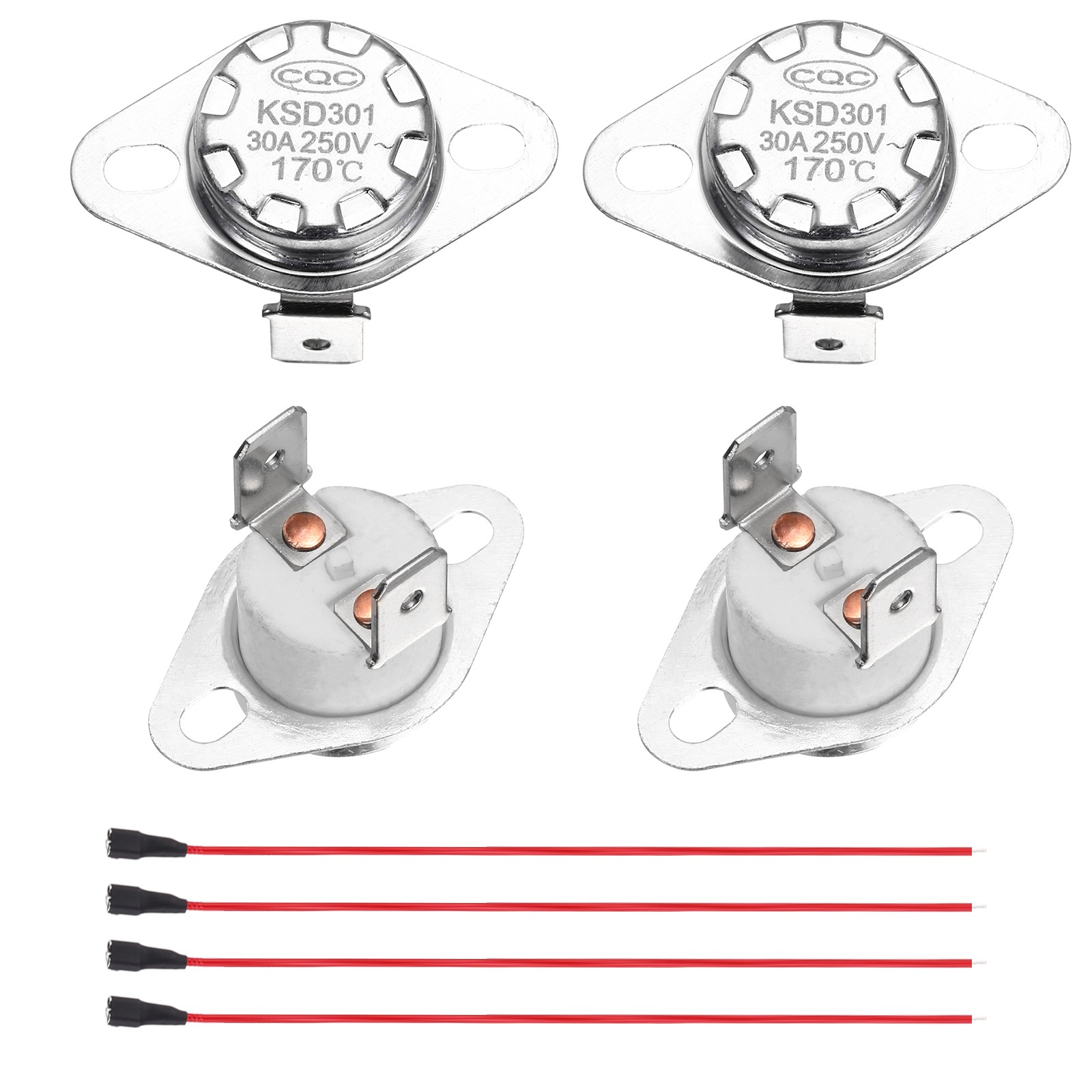 2 Pcs KSD301 Thermostat 170°C/338°F 30A N.C with Terminal Wire