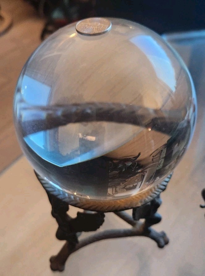 Crystall Huge Ball Rare Vintage Real Mountains Rock Crystal Bronze Angel Stand