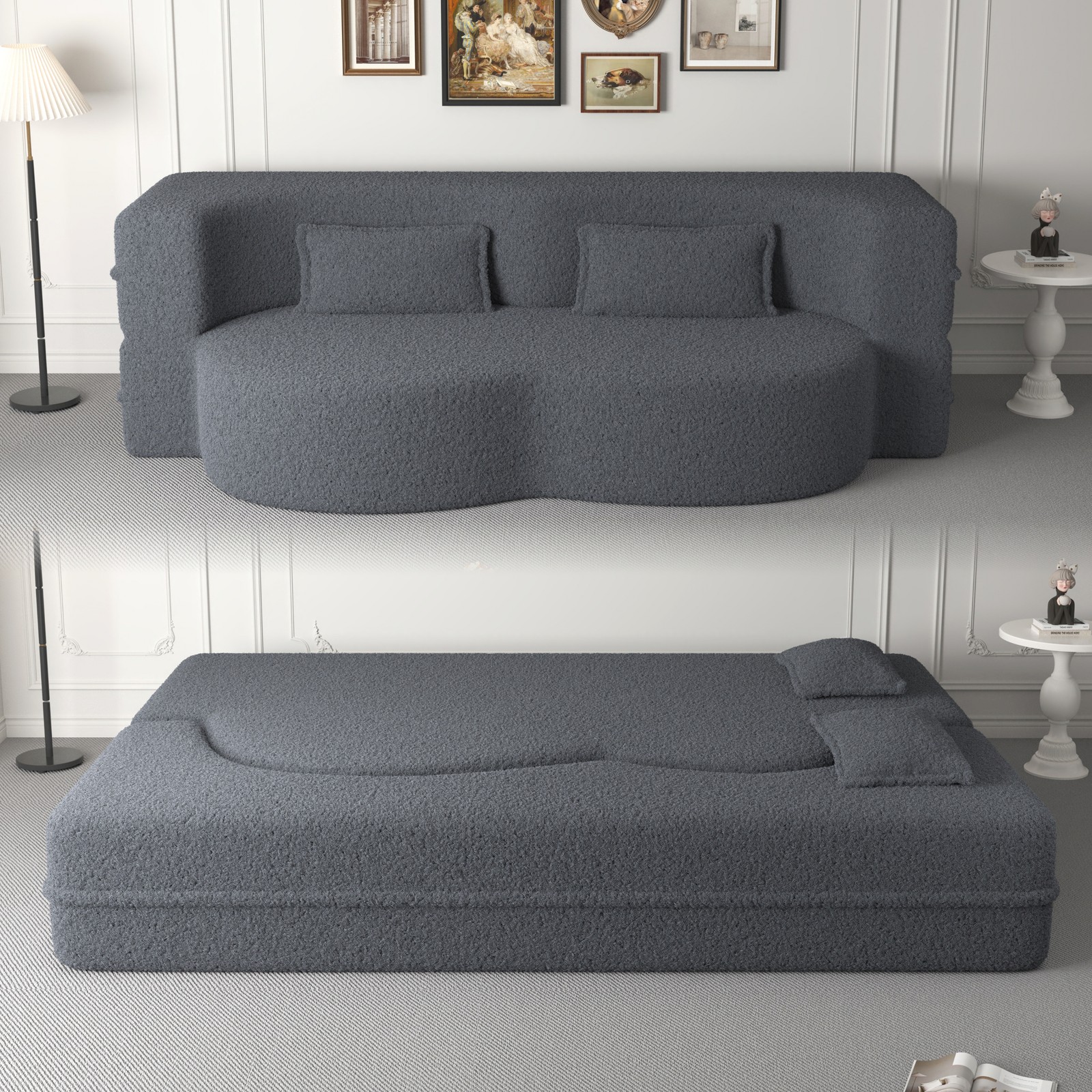 Modern Floor Sofa ,Convertible Sleeper Sofa Bed,15" Full Size Folding Ma