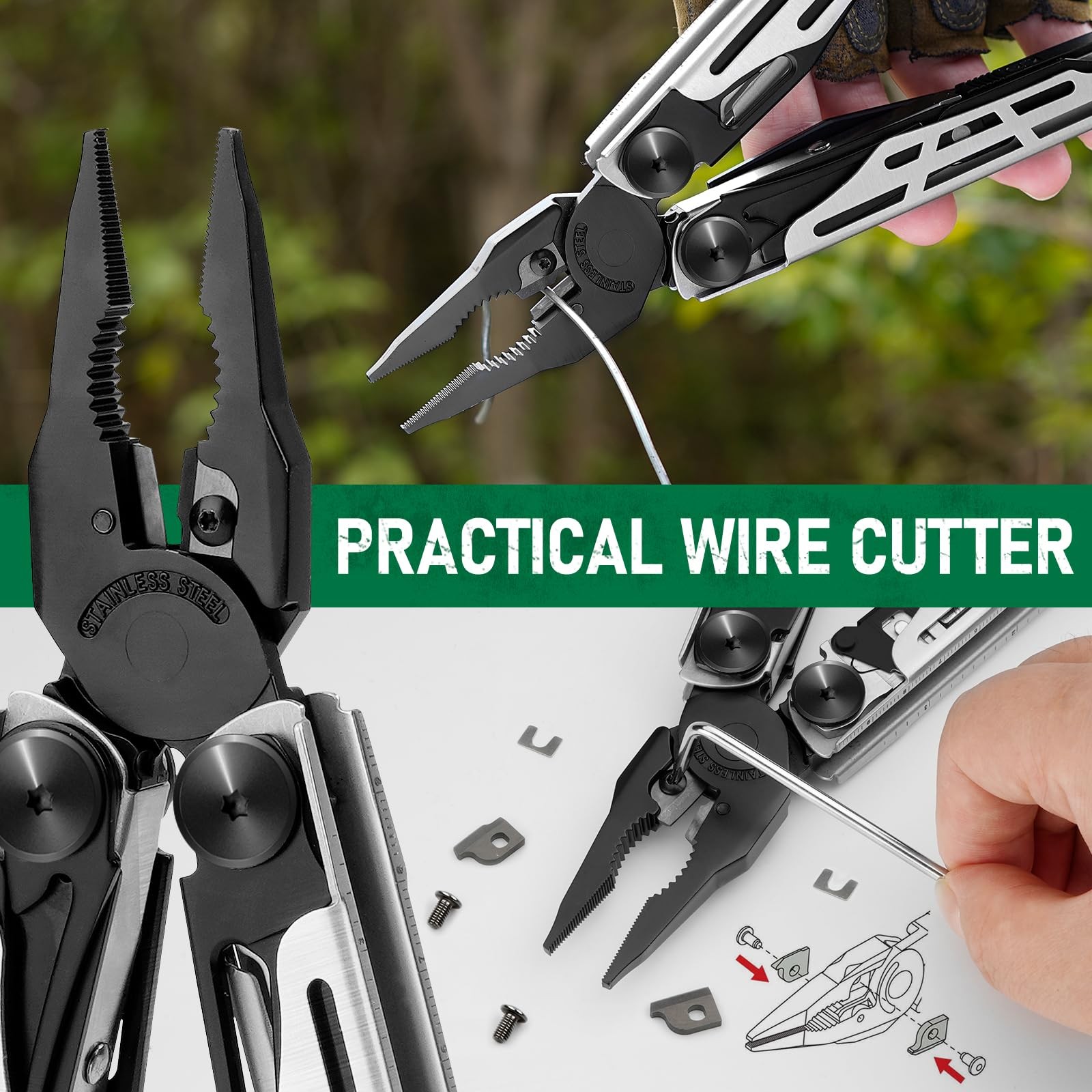BIBURY Multitool Pliers Pro BI2045, Foldable Multitools with Black