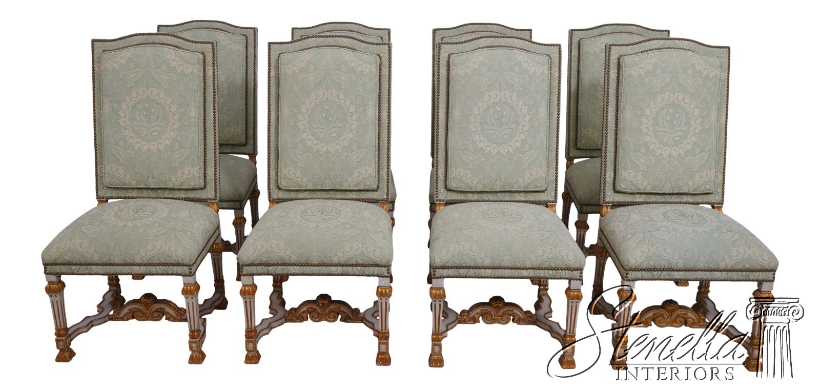 L70682: Set of 8 Vintage French Painted Finish Upholstered Dining Chairs