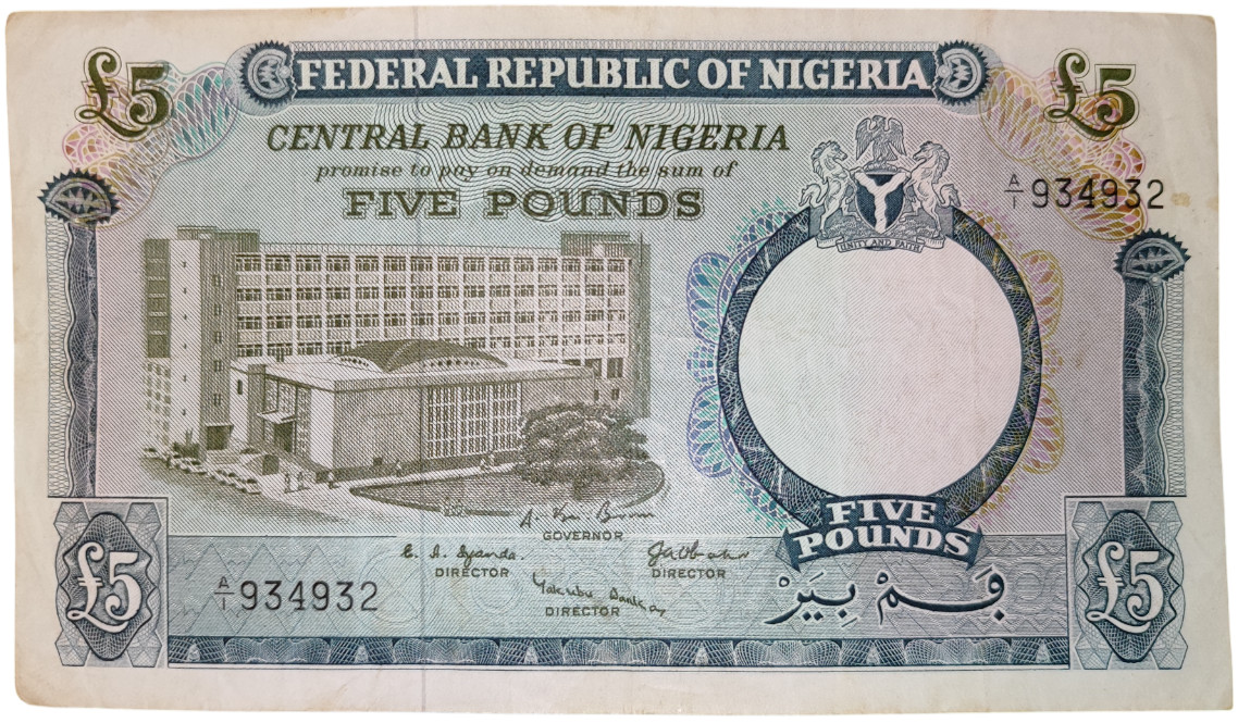 Nigeria 1965 £5 (P-9) | VF (Very Fine) | First Series A/1 934932 | Pre-Naira
