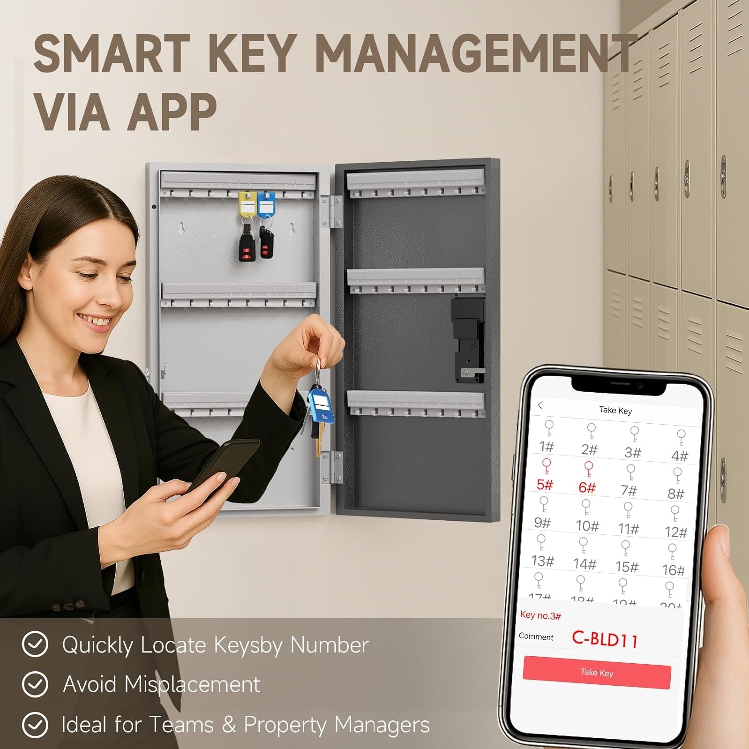 WeHere 120 Key Lock Box Wall Mount, APP 120 keys(smart), Black