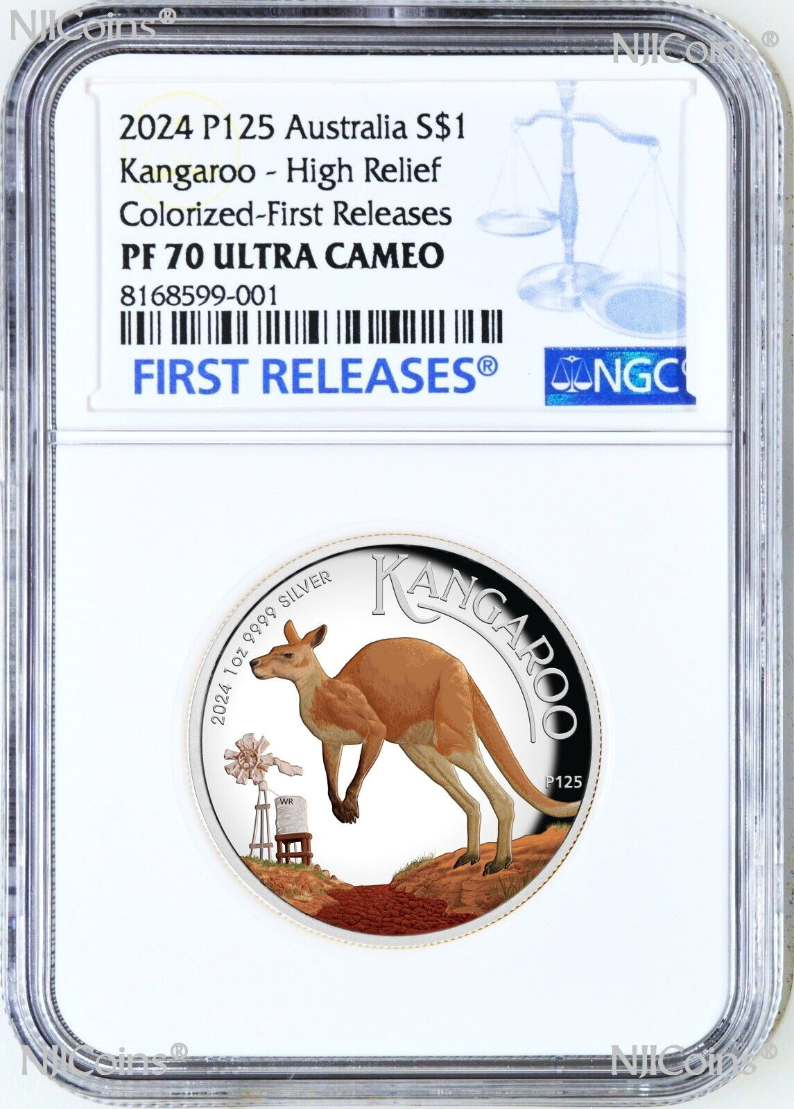 2024 Colored HIGH RELIEF 1oz Silver Kangaroo $1 Coin NGC PF70 FR Blue Label