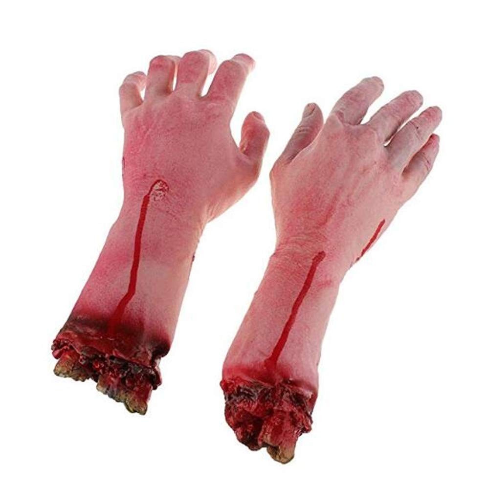 1 Pairs Fake Human Arm Hands Bloody Dead Body Parts Haunted House Halloween D...