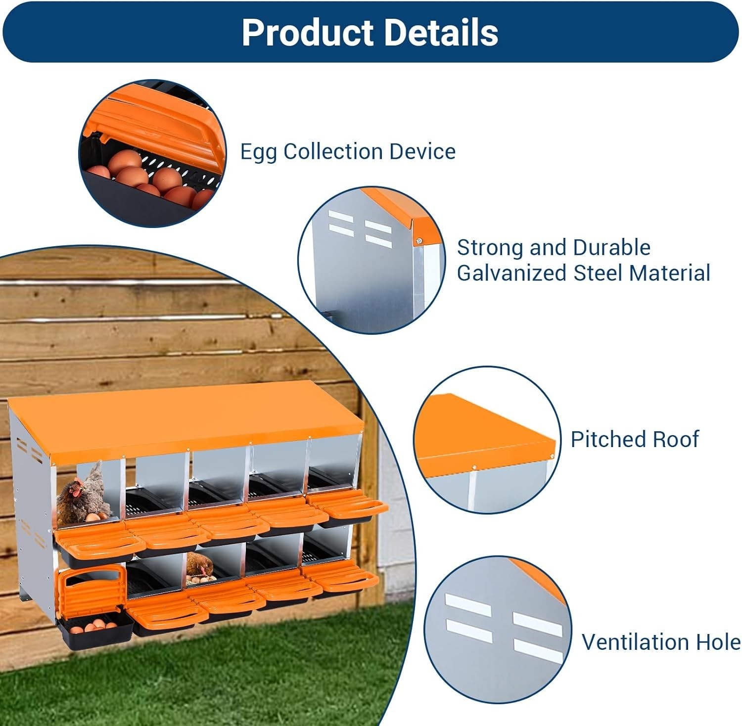 10 Hole Chicken Nesting Box Hen Laying Boxe Roll Away Nesting Box for Laying Egg