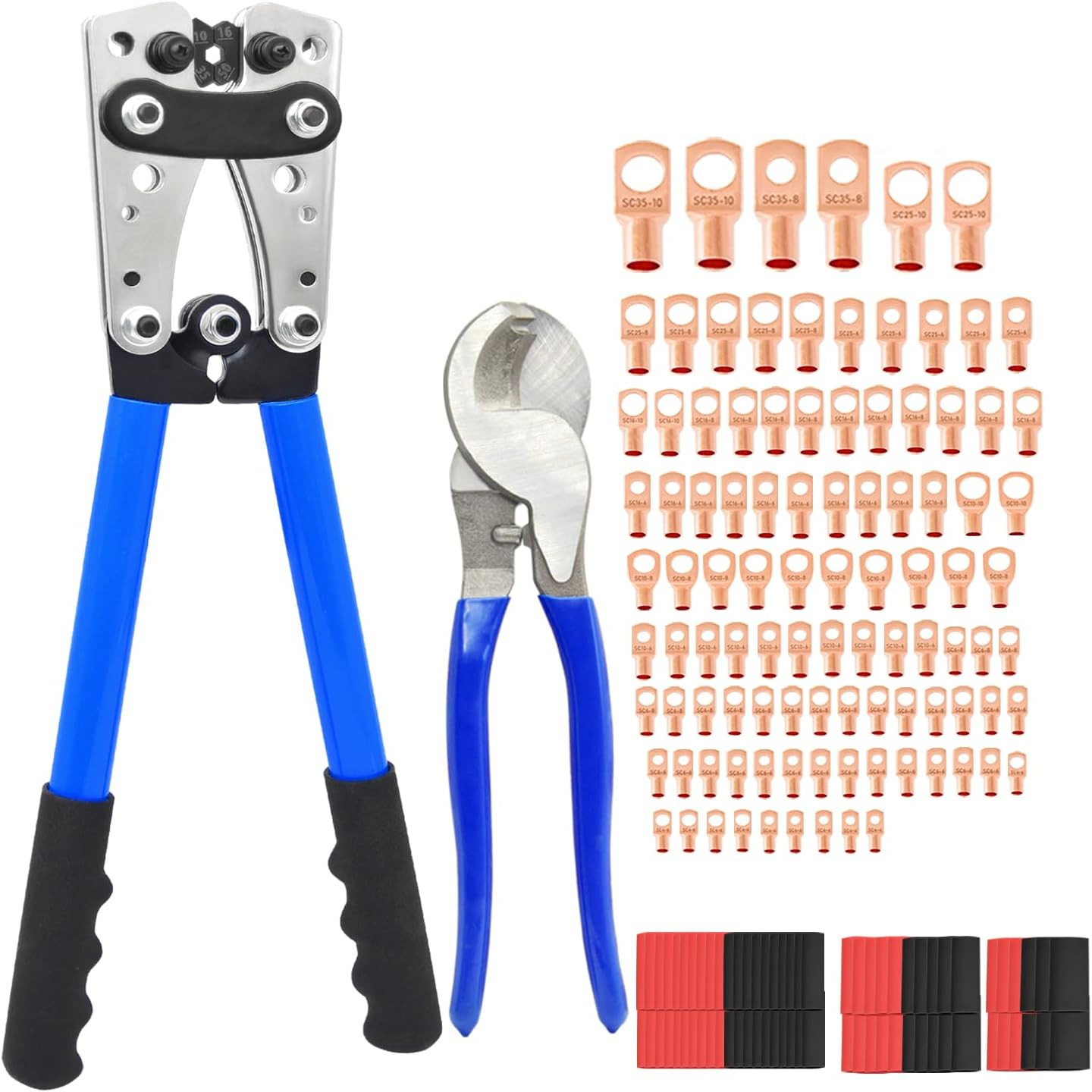 Cable Lug Crimping Tool with 100Pcs Copper Wire Lugs, Battery Cable Lug