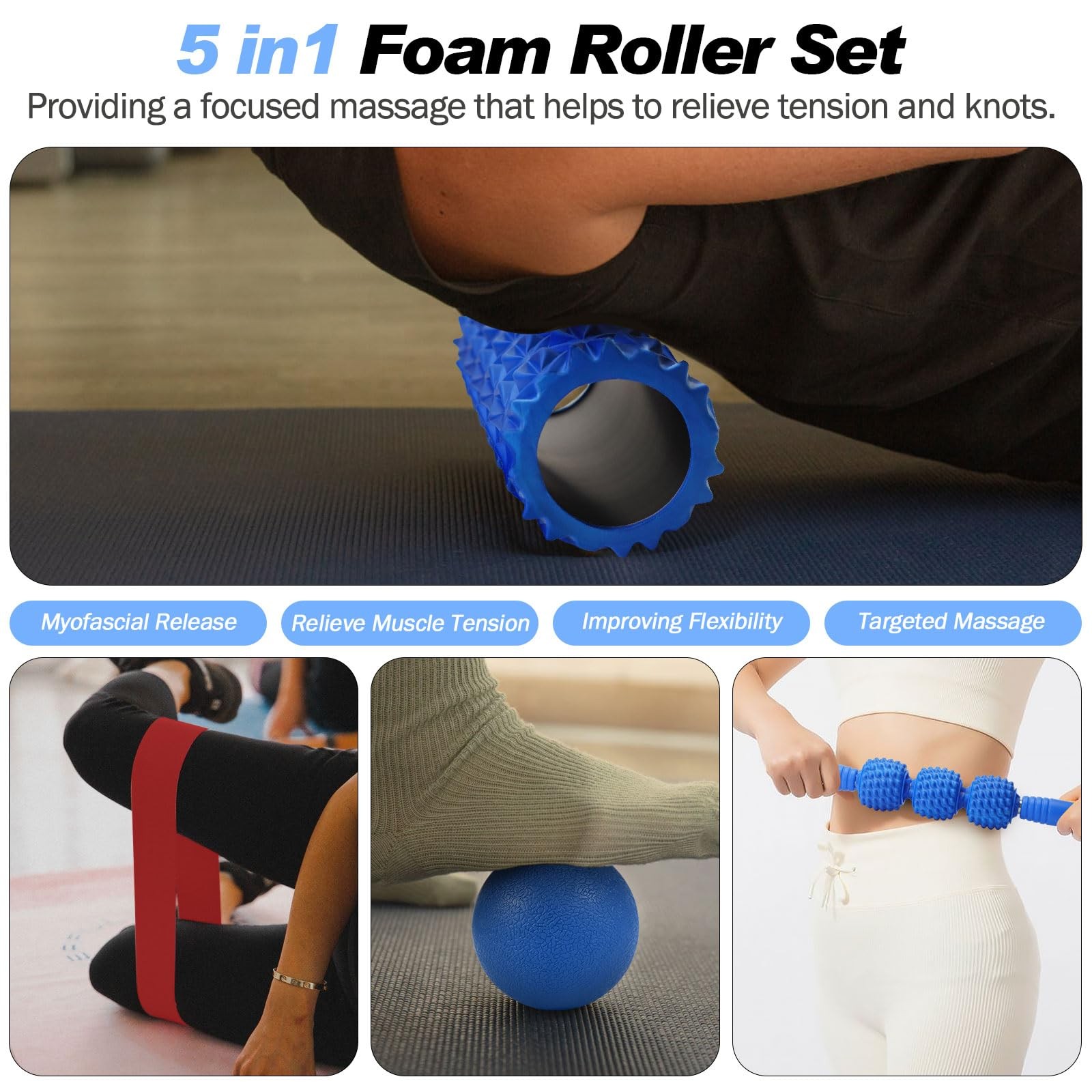 5 in 1 Foam Roller Set High Density Patented Foam Roller for Exercise