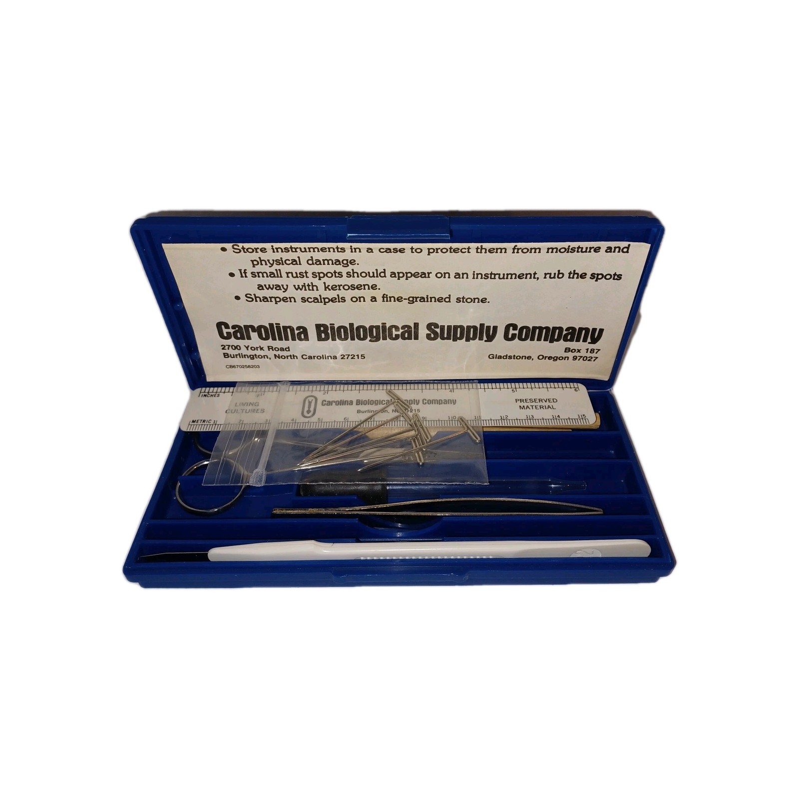Dissecting Tool Kit Carolina Bio Supply Company New Blue Case