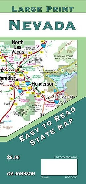 Large Print State Map of Nevada, by GMJ Maps