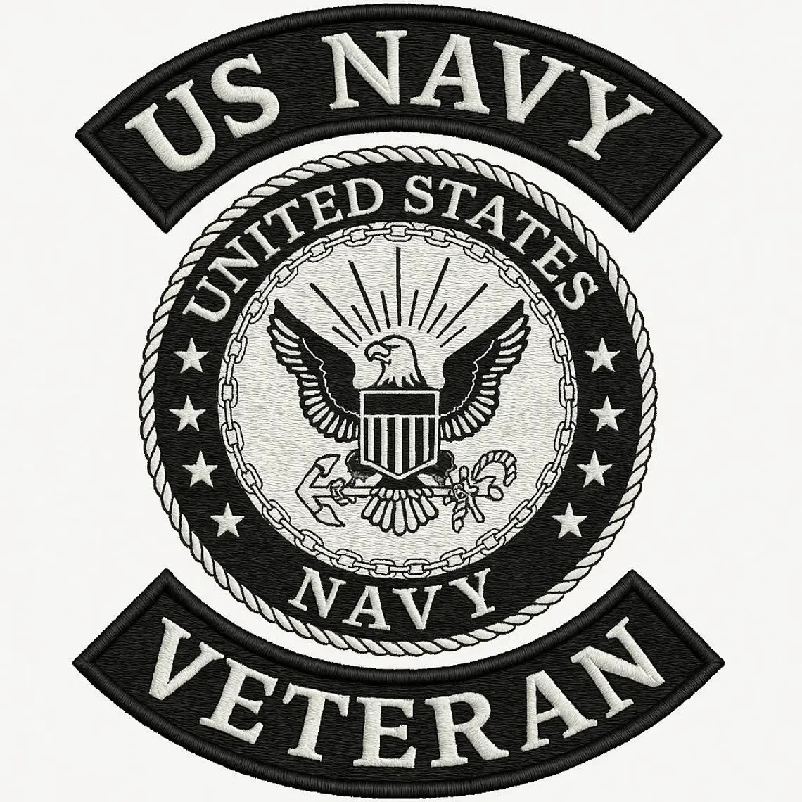 US Navy Veteran 3 Piece Back Patch Set Large Rocker Patches for Biker Vest Jacke
