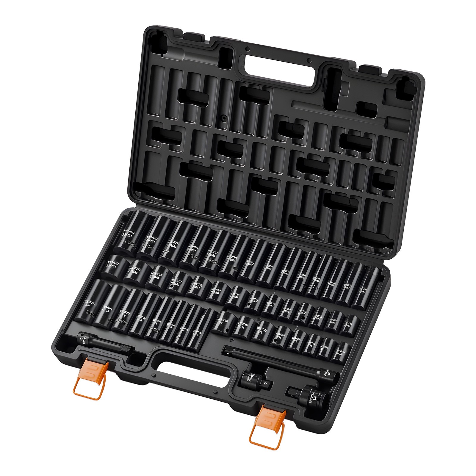 VEVOR Impact Socket Set 3/8" Drive 48-Piece Socket Set 6-Point with Storage Case
