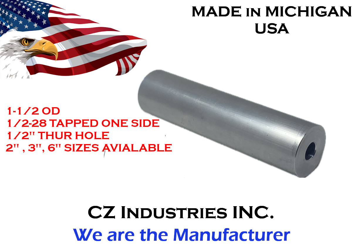 Barrel Extension-ALUMINUM Machine Finish- 1/2-28 Thread- 1.5" DIA