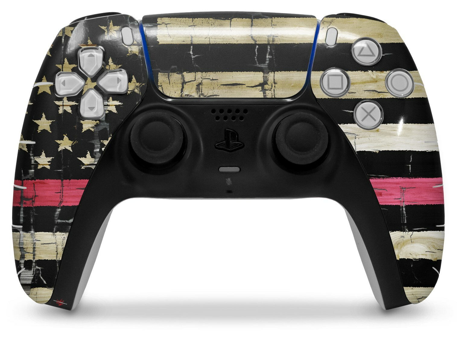 Skin Sony PS5 Controller Painted Faded and Cracked Pink Line USA American Flag