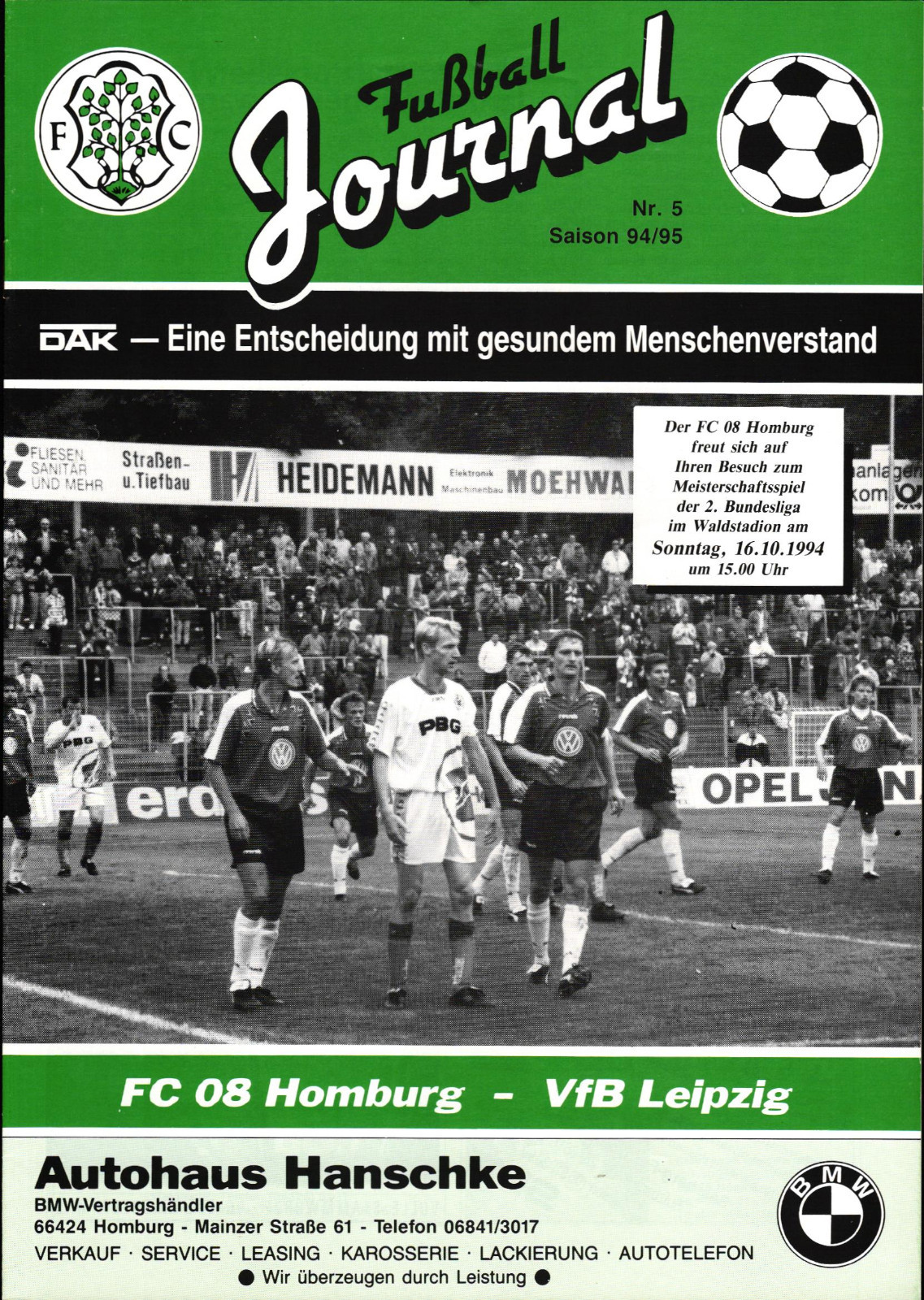II. BL 94/95 FC 08 Homburg - VfB Leipzig, 16.10.1994