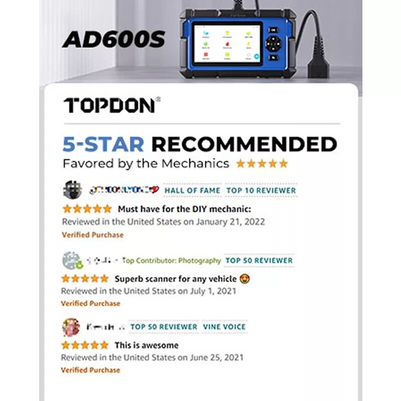 TOPDON AD600S OBD2 Scanner 4 System Code Reader ABS SRS Oil EPB Reset Scan Tool