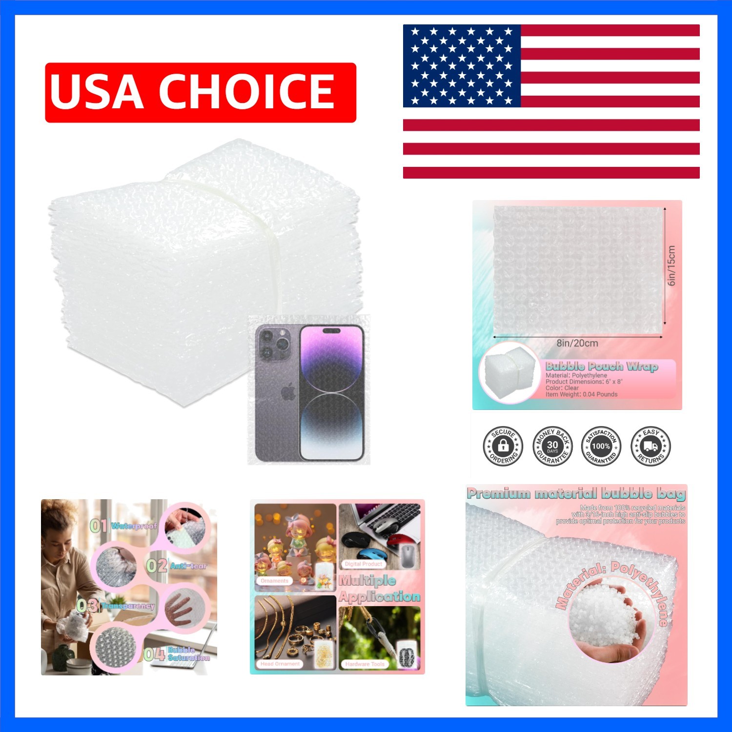 50-Pack 6"x8"Clear Bubble Out Bags for Packing & Shipping – Double-Wall Bubbl...
