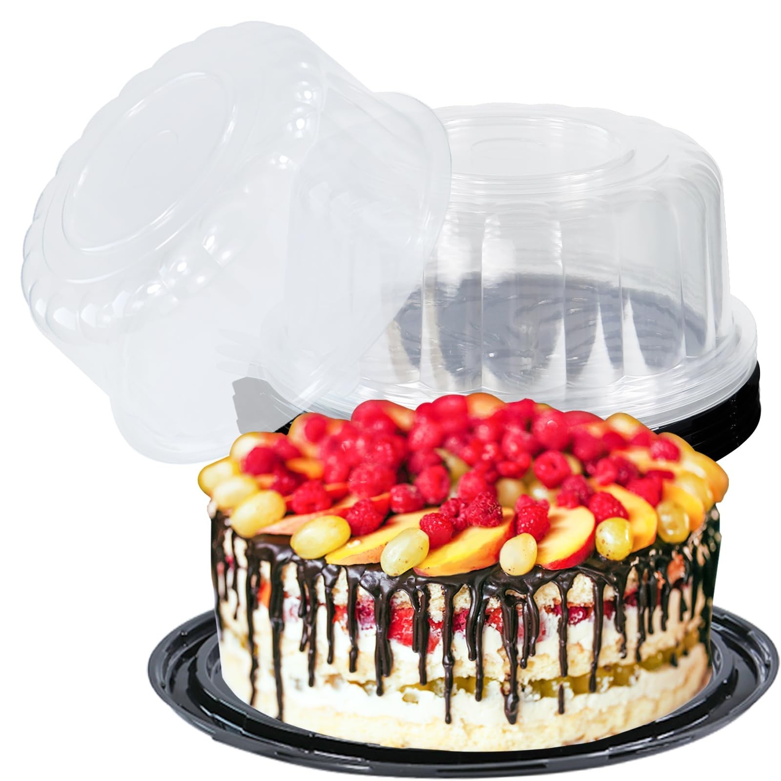 5Pcs 10Inch Disposable Plastic Cake Container with Dome Lids Clear Cupcake Ho...
