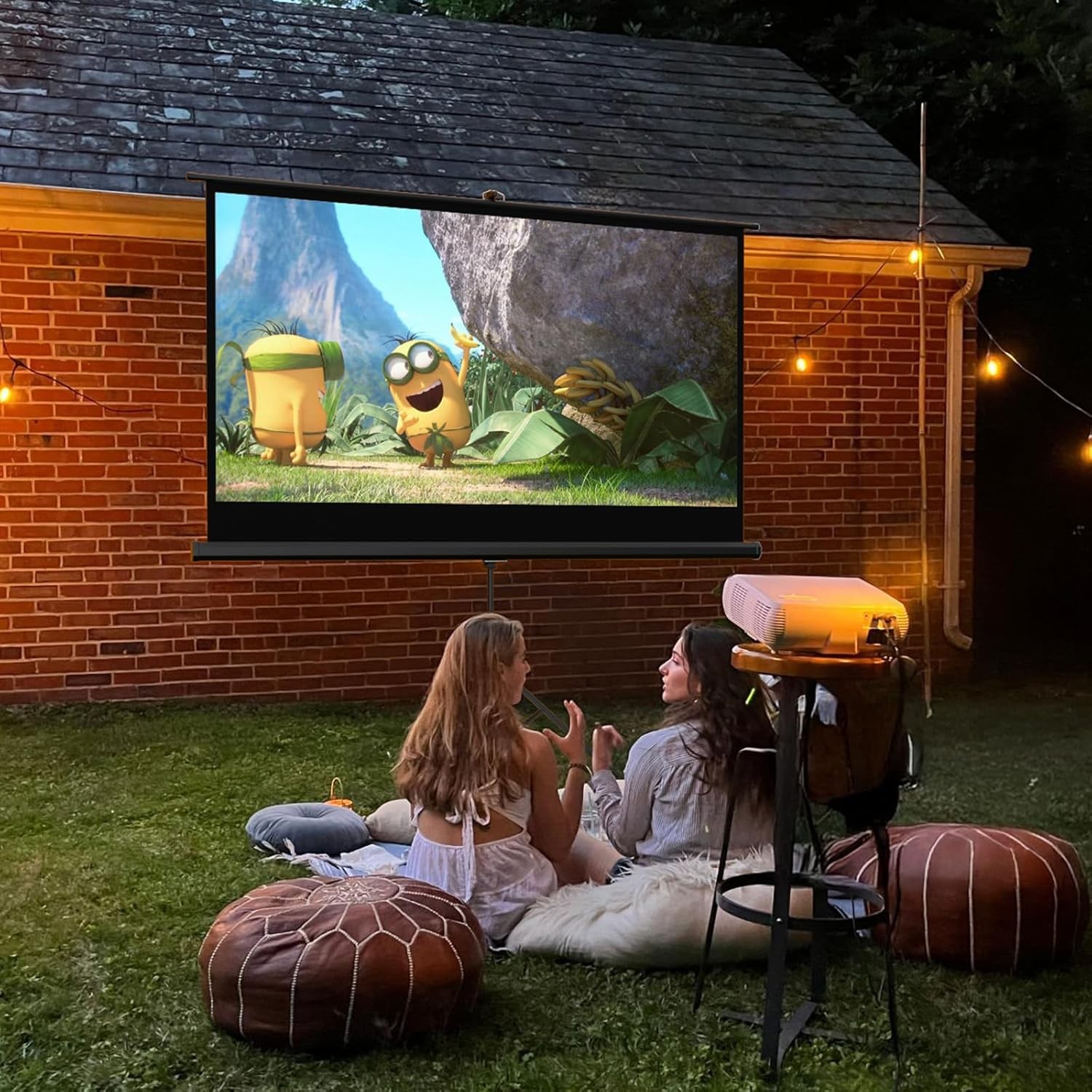 Outdoor Projector Screen with Stand Tripod, Indoor Pull Up Portable...
