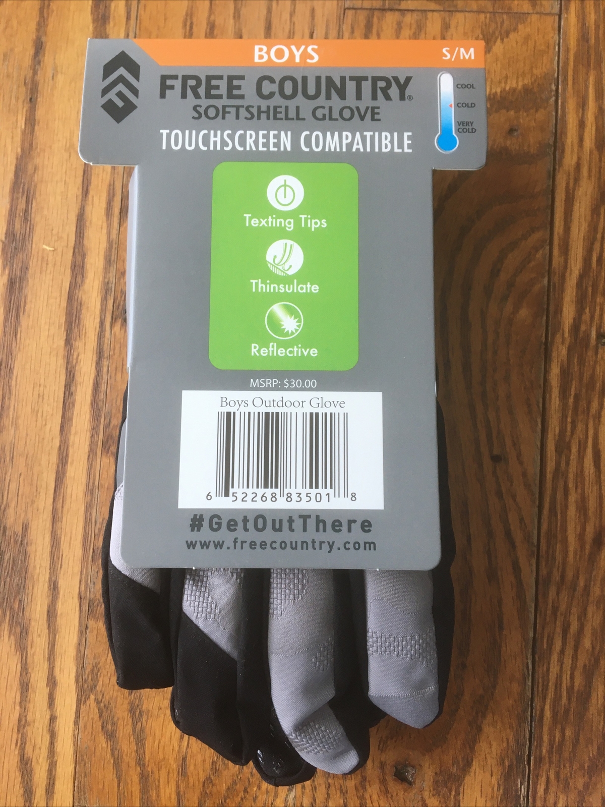 Free Country Softshell Glove Boys Touchscreen Thinsulate - Reflective- Size S/M