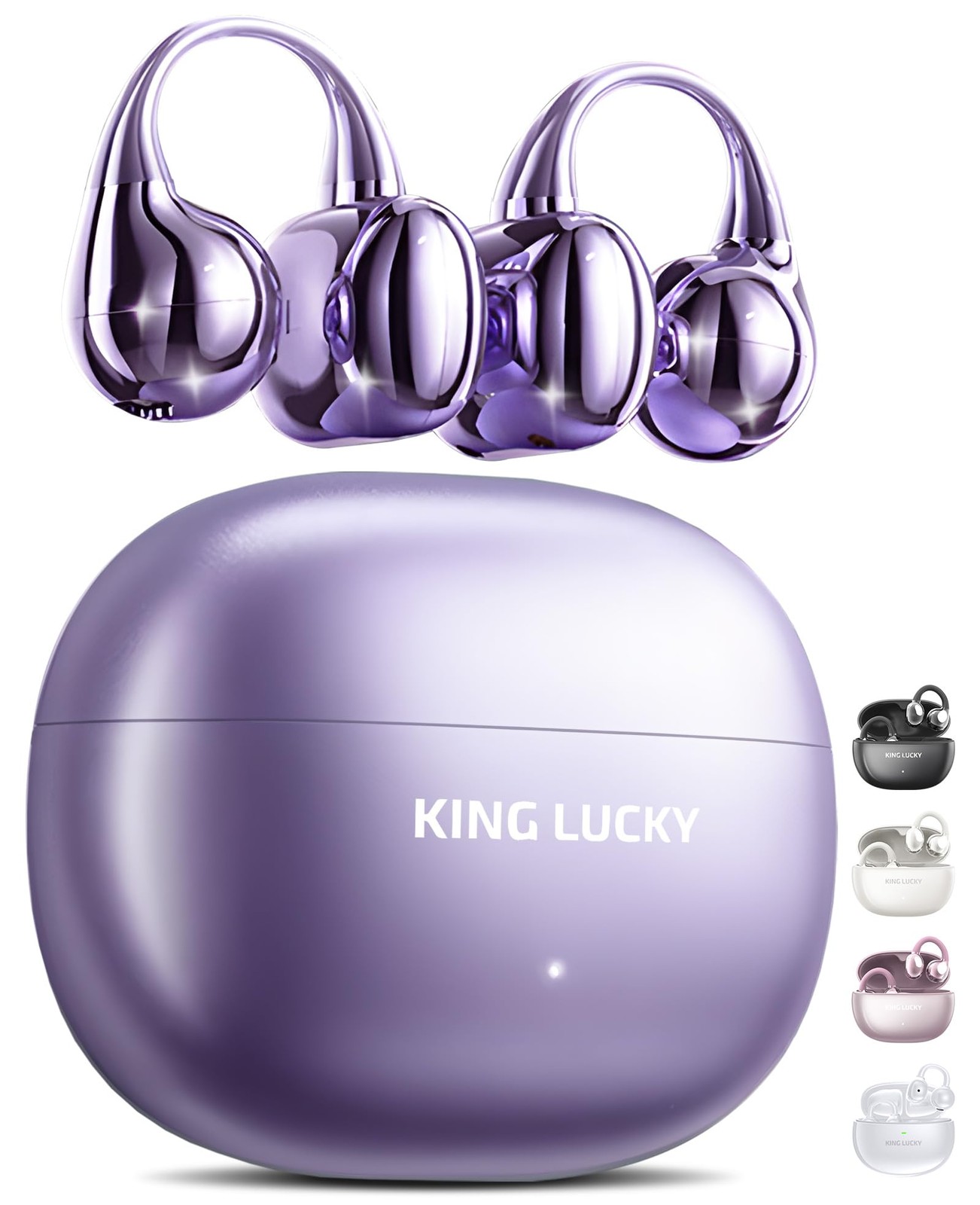 King Lucky Clip-On Earbuds Gen 3, Open-Ear Wireless Bluetooth 6.0 Headphones wit