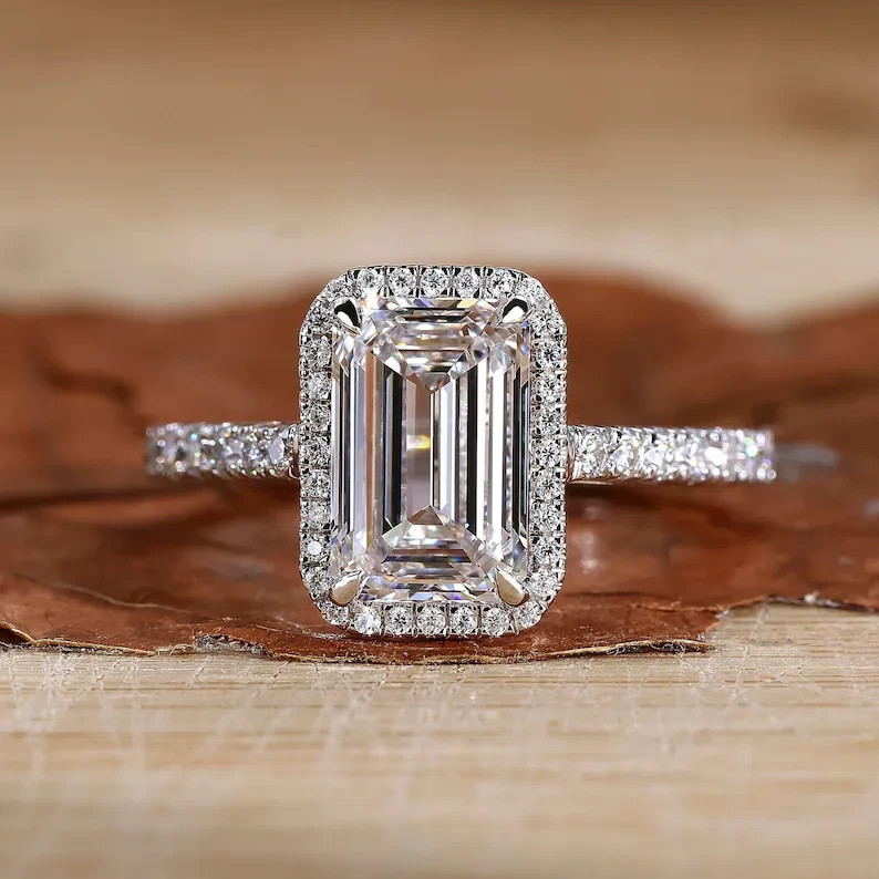 5.50 Ct Emerald Cut  Lab Grown Diamond Engagement Ring in Silver Gift For Her