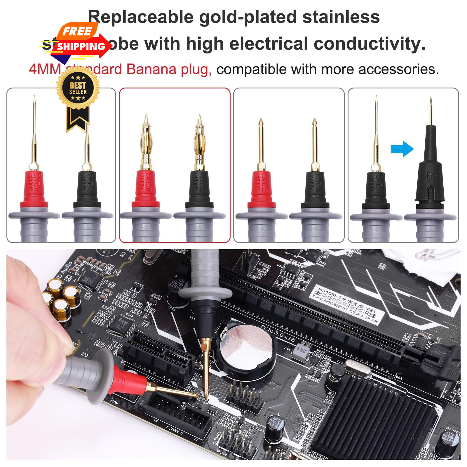 EDGELEC 28 Pcs Multimeter Test Leads Kit with Replaceable Gold-Plated red
