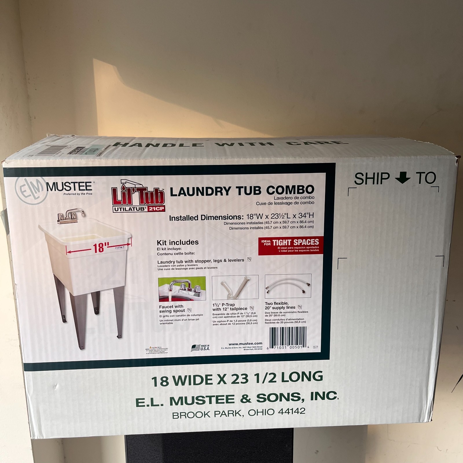 MUSTEE Utilatub Combo 24x18 Polypropylene Laundry Tub Floor Mounted White - NEW