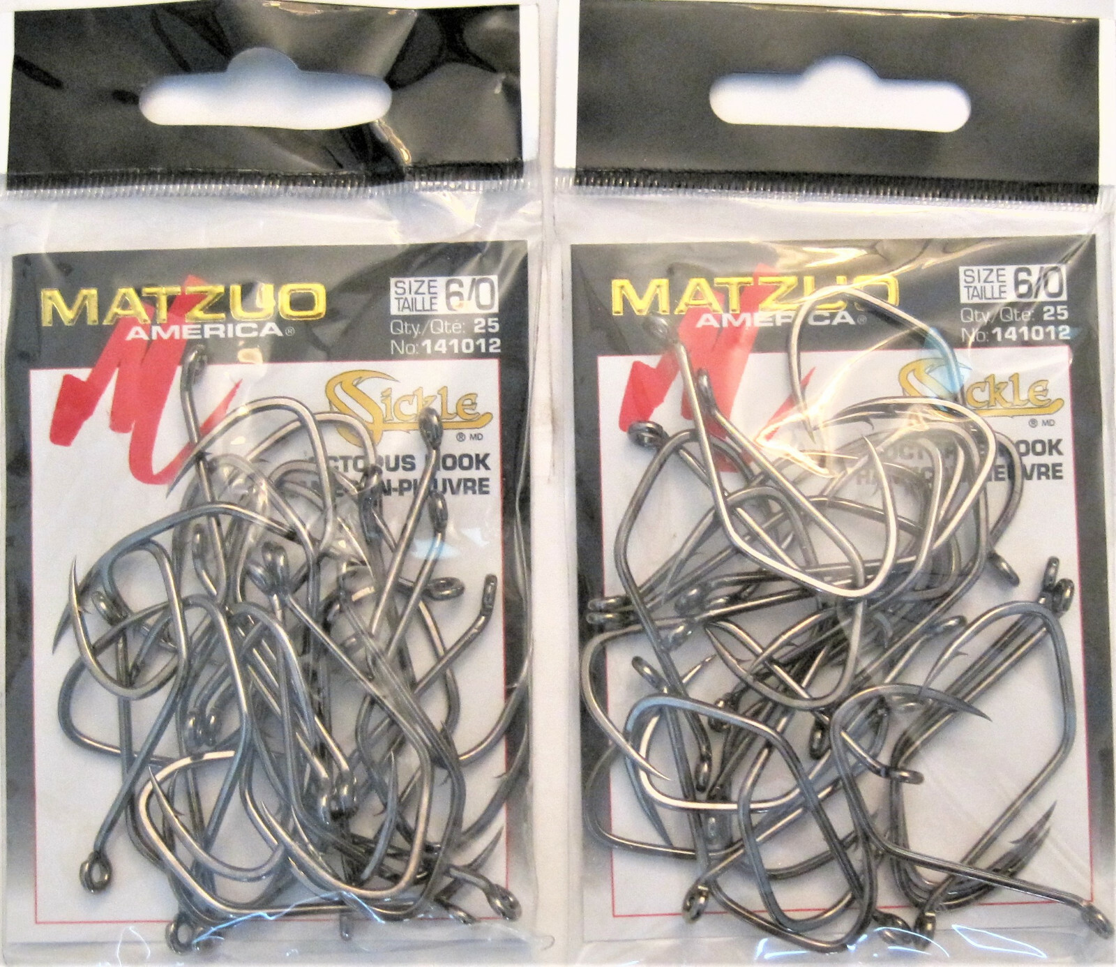 100 Matzuo Fishing 141012 Black Octopus Sickle Fish Hooks 6/0 (4 pks of 25)