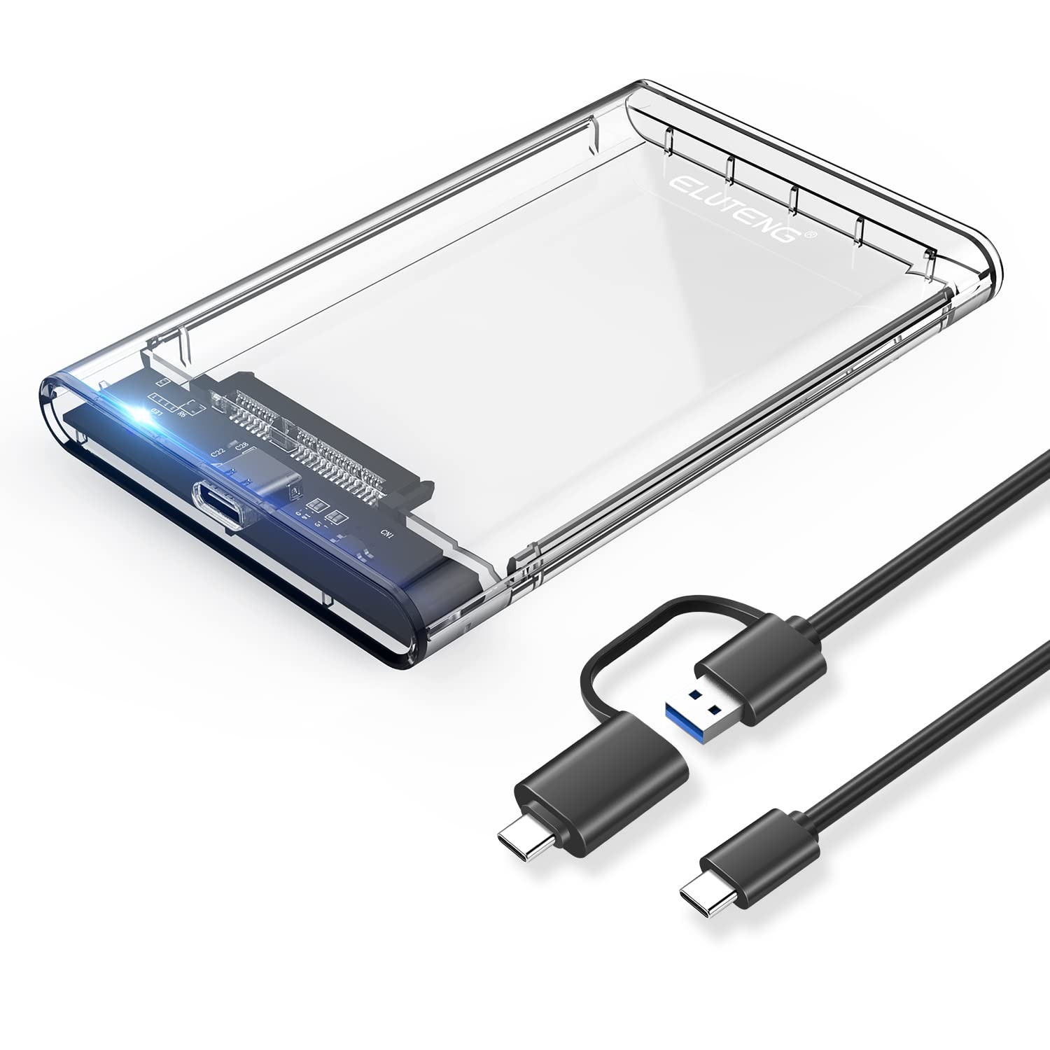 ELUTENG 2.5 SSD Enclosure 5Gbps Hard Drive SATA USB Type C Clear