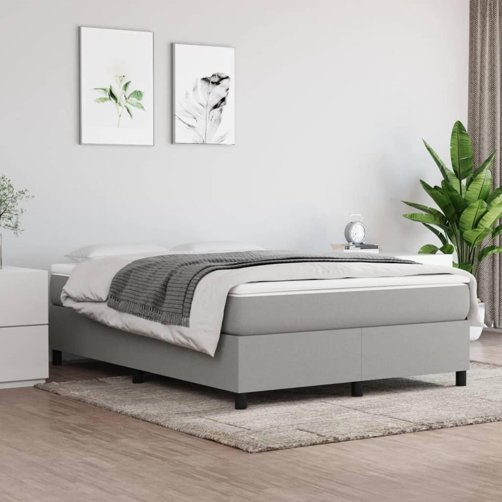 Box Spring Bed Frame Light Gray Full Fabric (US Only)