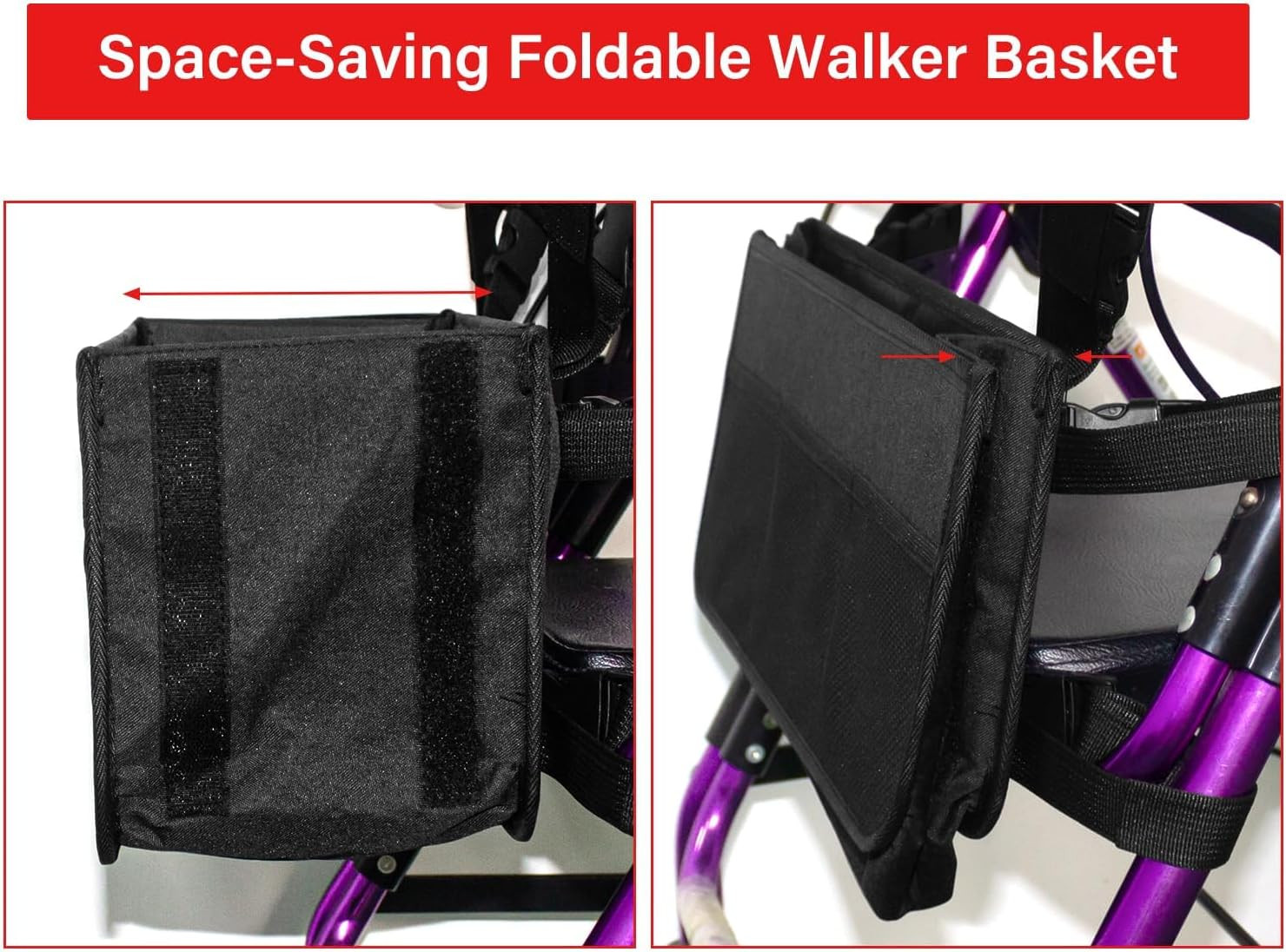 Upgrade Rollator Basket, Walker Basket Bag for Folding Walker Storage, Rollator
