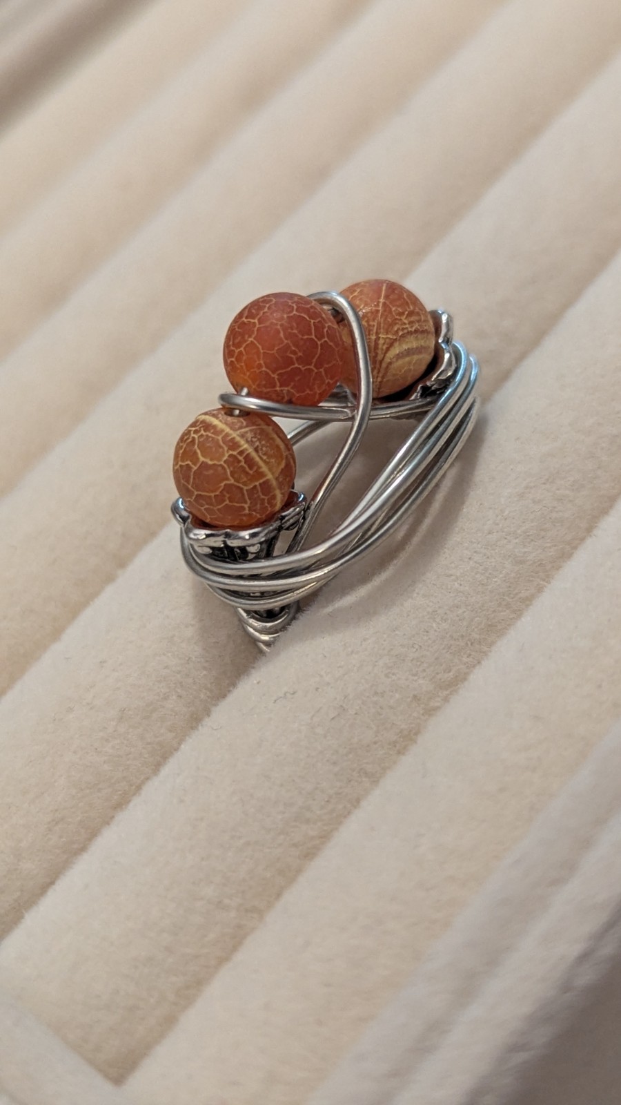 Artisan Wire‑Wrapped Crackle Orange Bead Ring Size 6.5