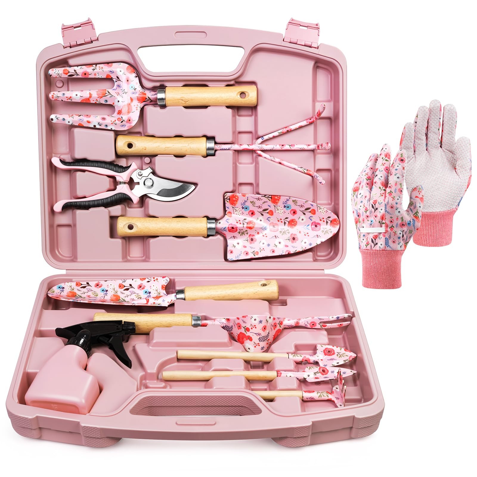 Grenebo 12-Piece Womens Gardening Tools Gift Set, Rust-Proof & Pink
