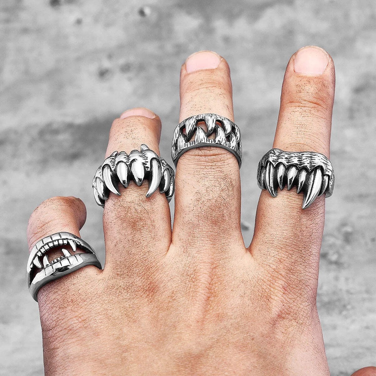 Noctyra Demon Monster Beast Teeth Ring - Stainless Steel Punk Hip-Hop Biker Jewe