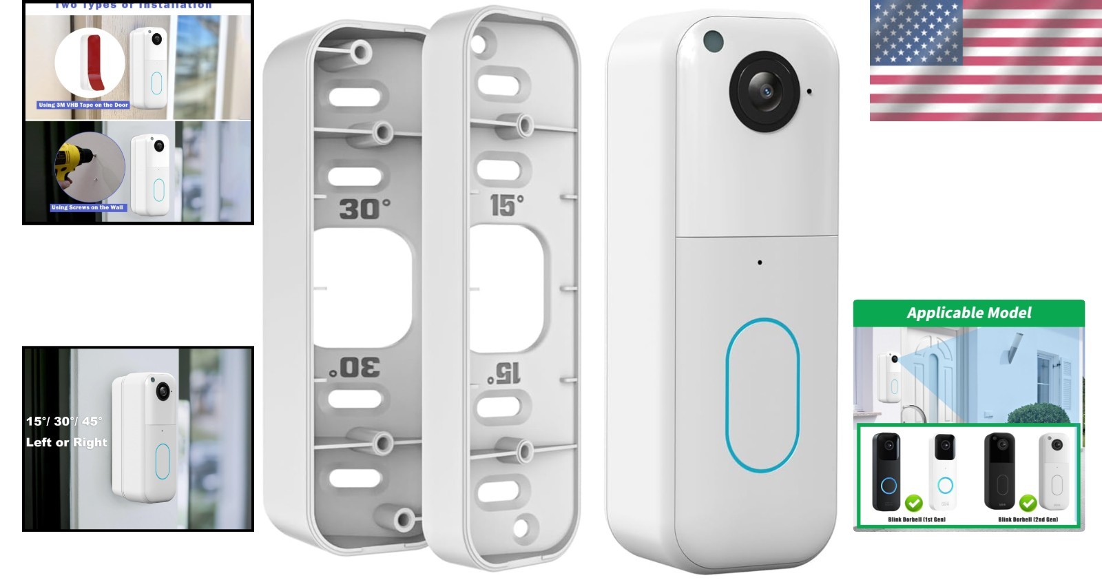 Wide Viewing Angle Mount for Blink Doorbell - Adjustable & Weatherproof Bracket