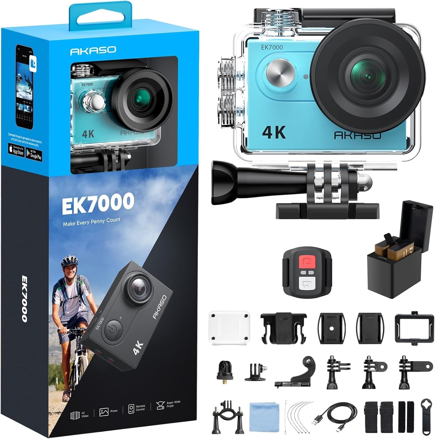 AKASO EK7000 4K30FPS 20MP WiFi Action Camera with EIS Ultra HD 131FT Waterpro