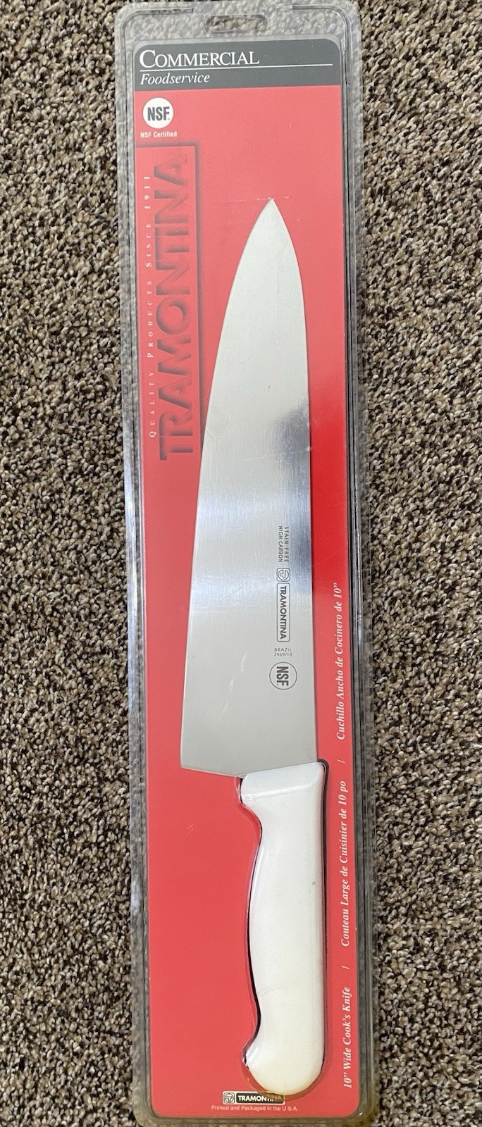 Vintage 1996 Tramontina Commercial 10” Cook’s Knife High Carbon Steel NIB