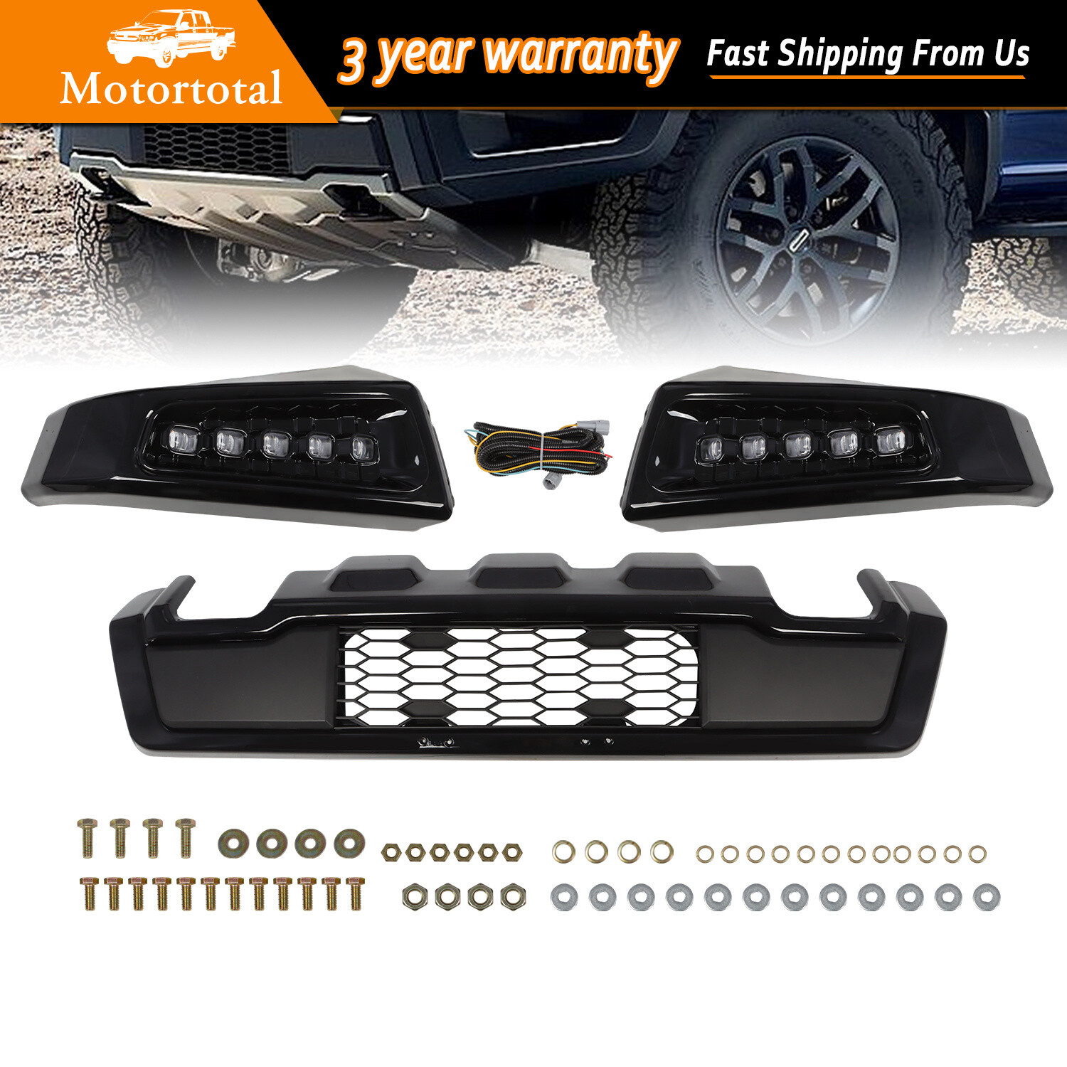 For 2015-2017 Ford F150 Steel Black Front Bumper Assembly w/LED DRL Raptor Style