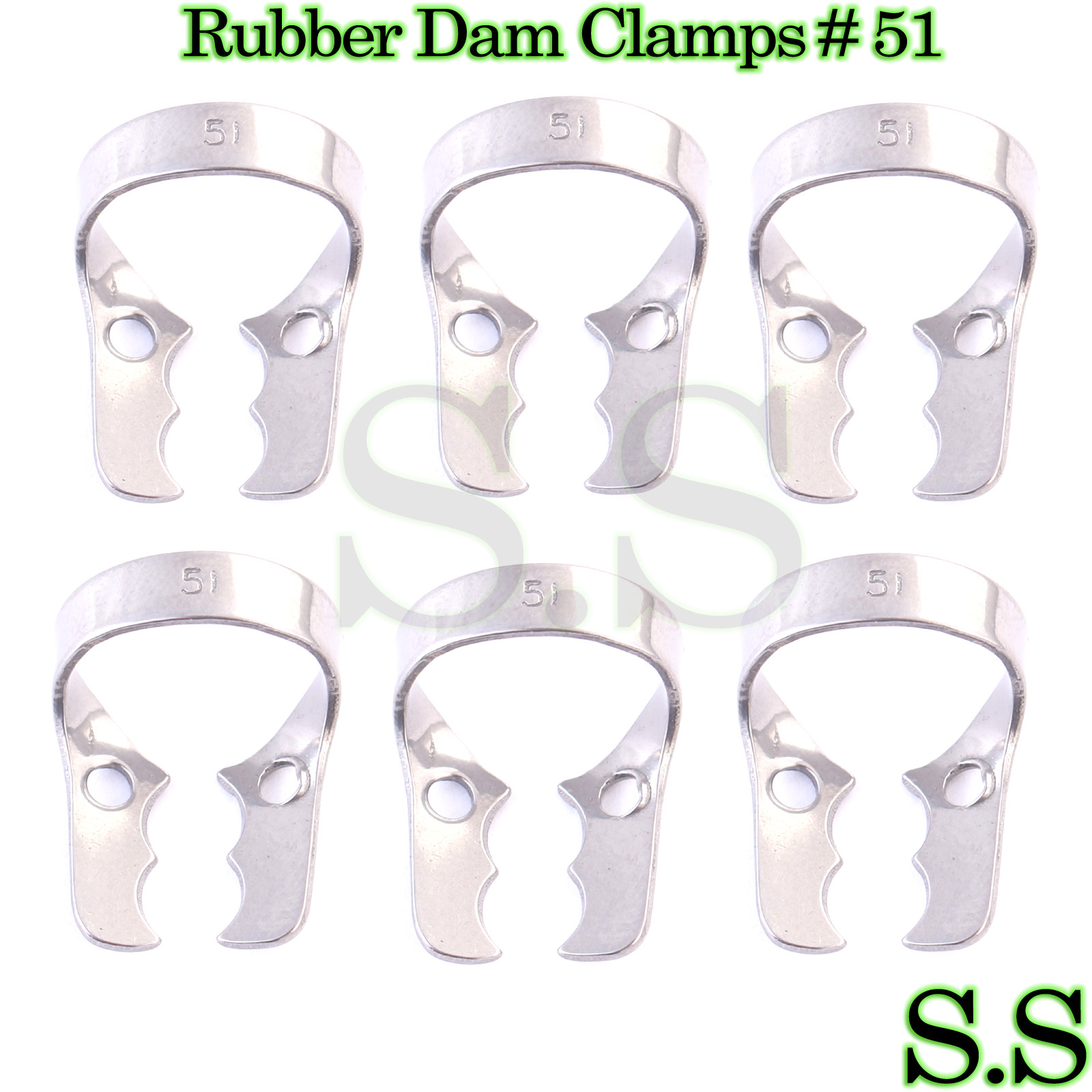 6 Endodontic Rubber Dam Clamps# 51 Dental Instruments