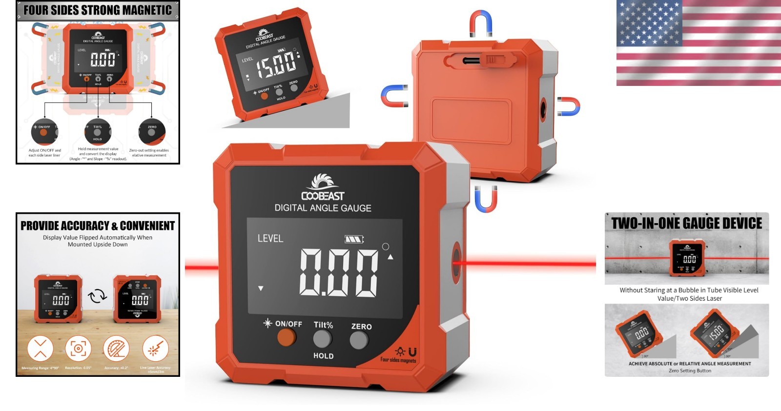 Rechargeable Mini Protractor with Strong Magnets & Laser for Accurate Measuring