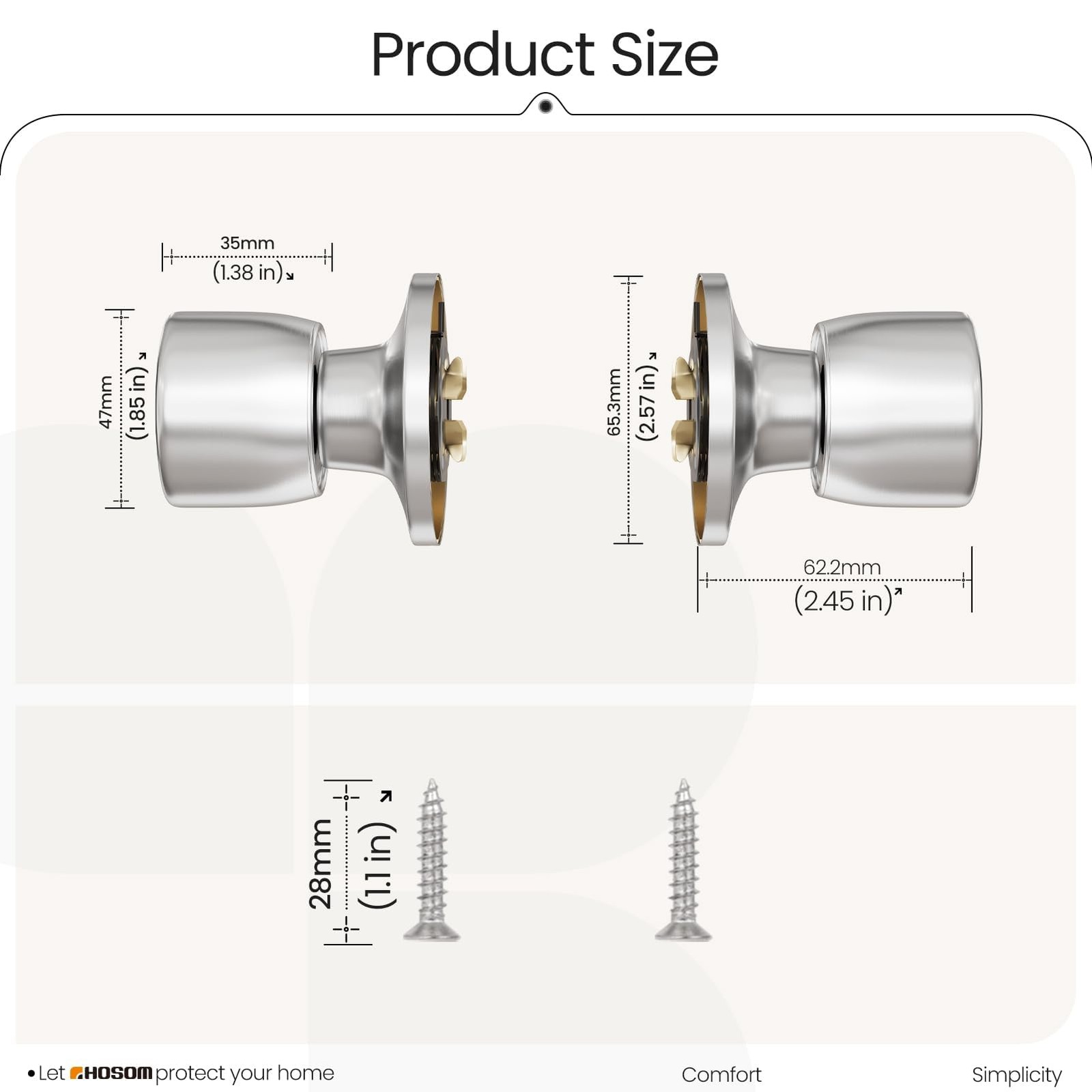 HOSOM 2 Pack Dummy Door Knobs, Keyless Closet Knobs 2 Pack, Satin Nickel