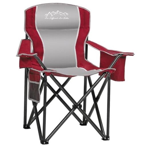 Folding Camping Chair Portable Outdoor Heavy Duty Padded Chairs Lawn Chair Red