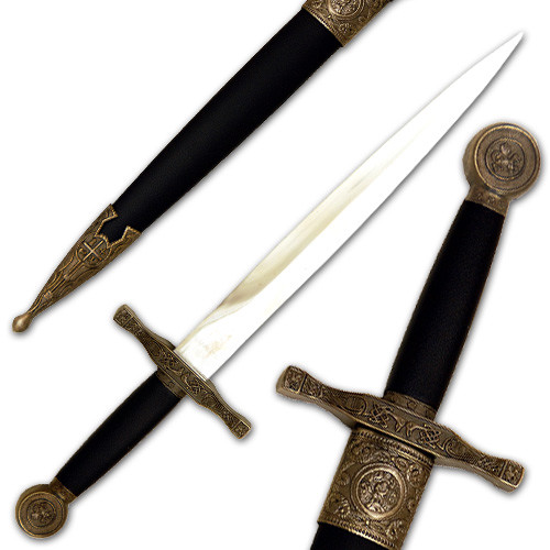 15.5in Medieval Dagger | Beautiful Intricate Design Crested Pommel w Scabbard