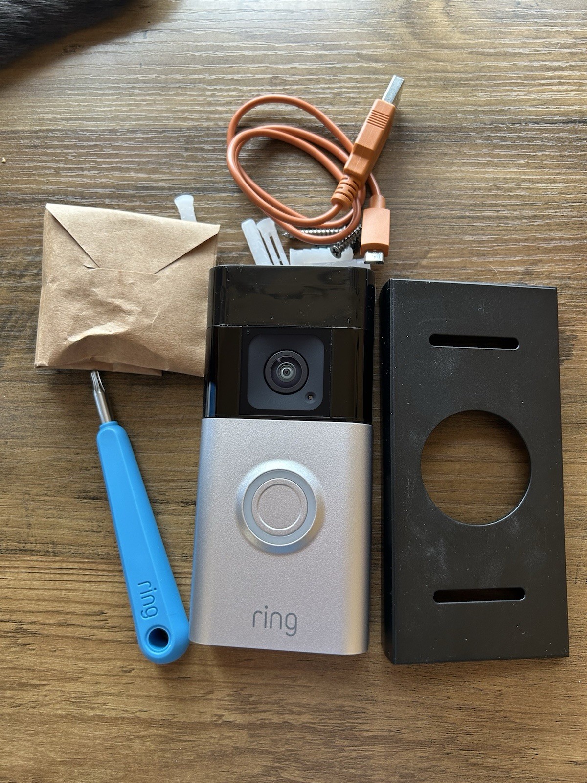 Ring Video Doorbell 2 Silver Wireless Streaming Video w/ Mounting Accessories