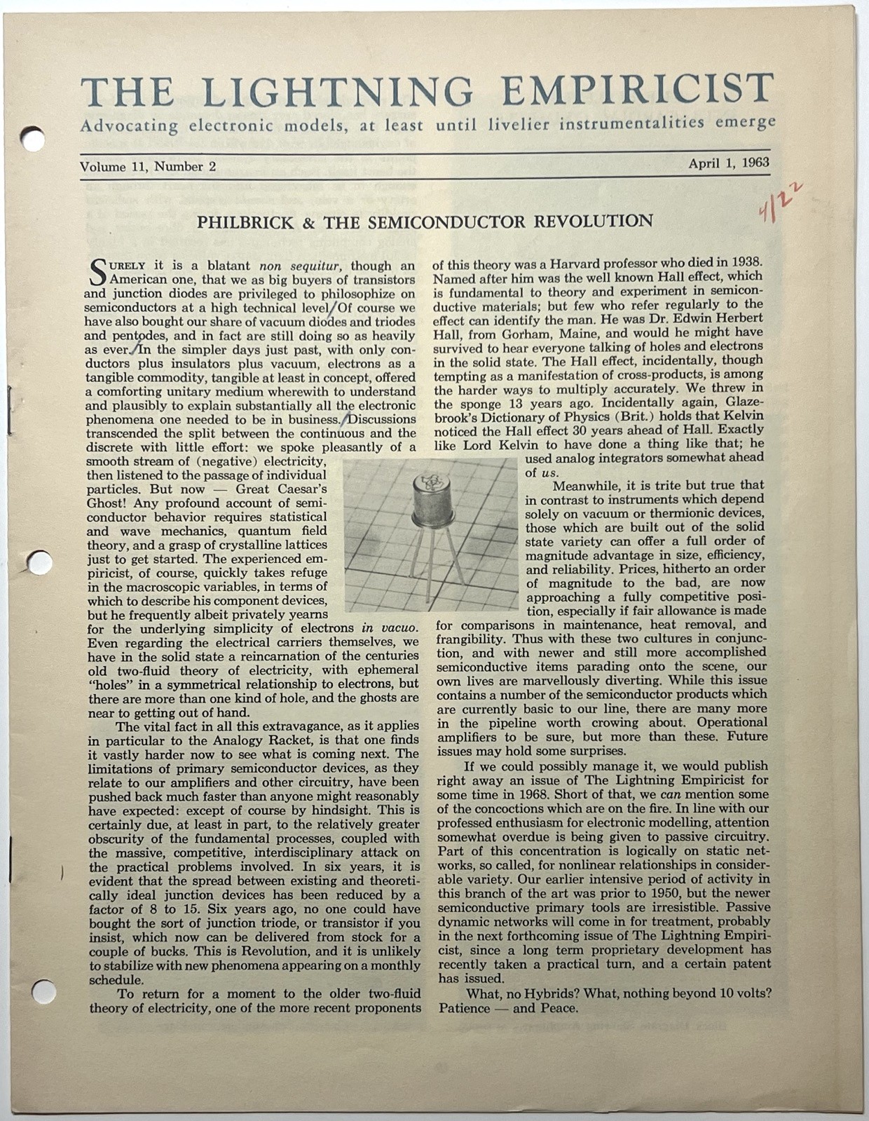 1963 LIGHTNING EMPIRICIST PHILBRICK RESEARCHES OP AMP P65 P66 P2 BOB PEASE ISSUE