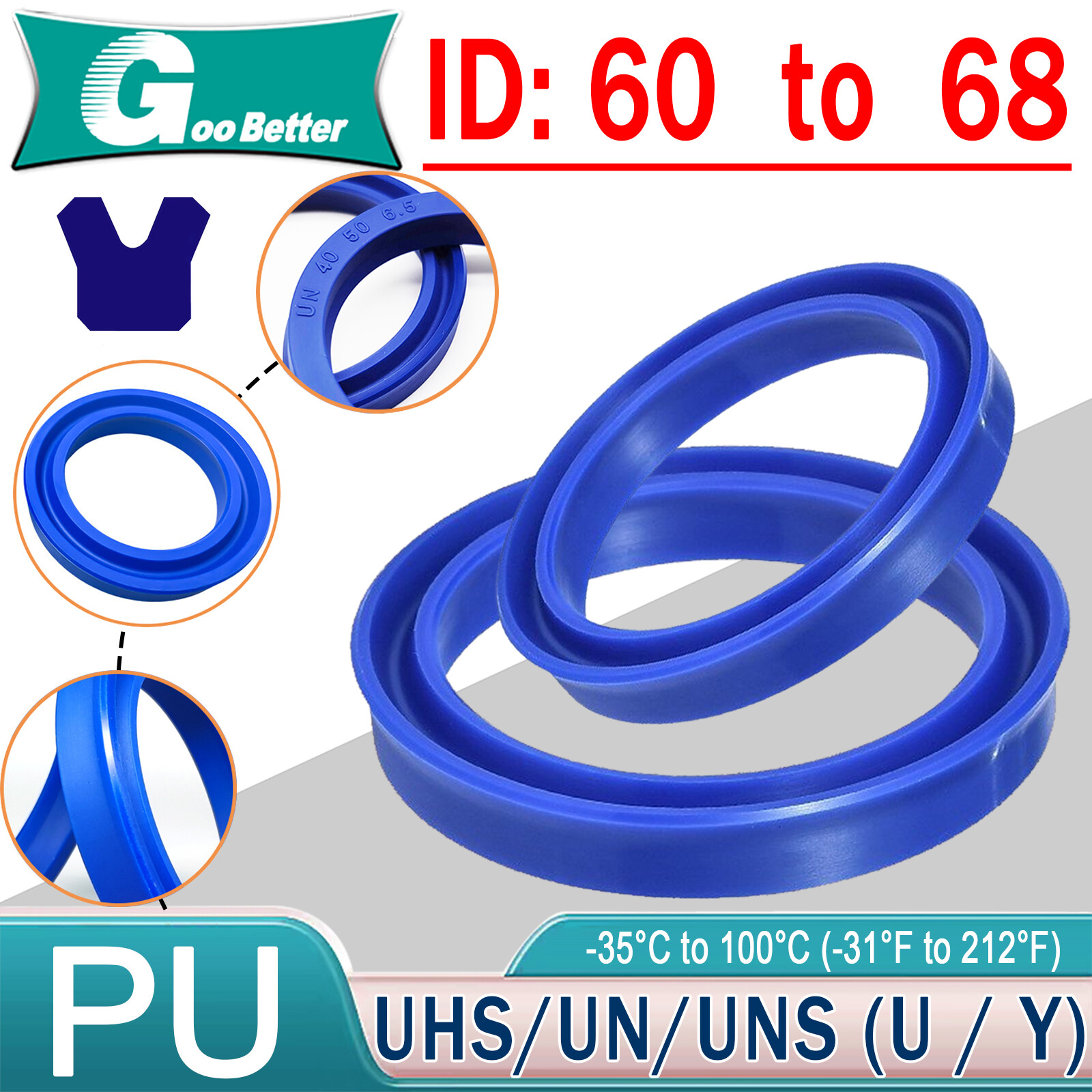 60-68mm PU Rod Seal Hydraulic U-Cup UN-Type For Hydraulic Piston Cylinder
